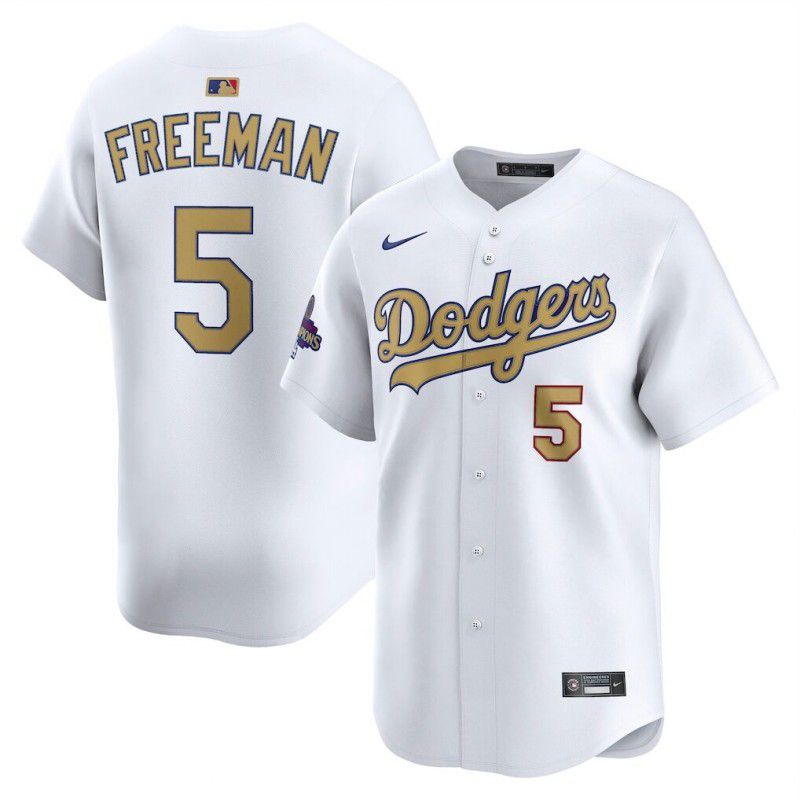Men Los Angeles Dodgers #5 Freeman White Champion gold character 2025 Nike MLB Jersey style 1->los angeles dodgers->MLB Jersey